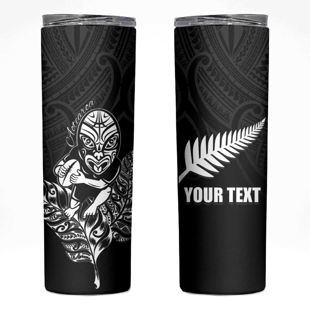 New Zealand Silver Fern Rugby Custom Skinny Tumbler Maori Tiki Black Version