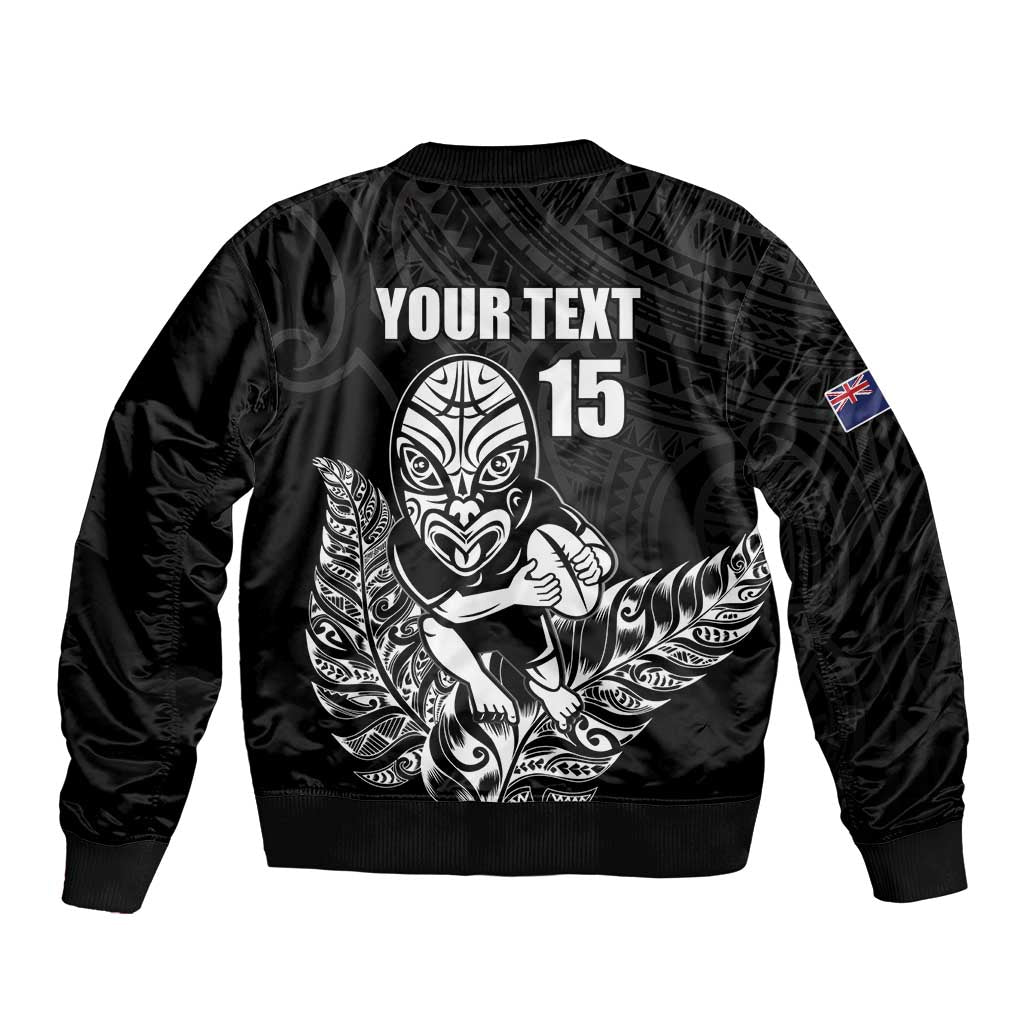 New Zealand Silver Fern Rugby Custom Sleeve Zip Bomber Jacket Maori Tiki Black Version