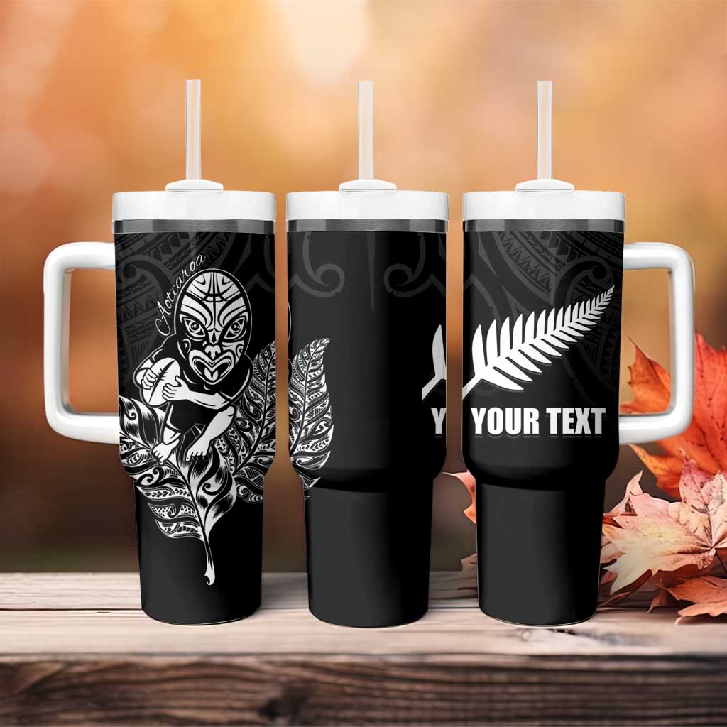New Zealand Silver Fern Rugby Custom Tumbler With Handle Maori Tiki Black Version