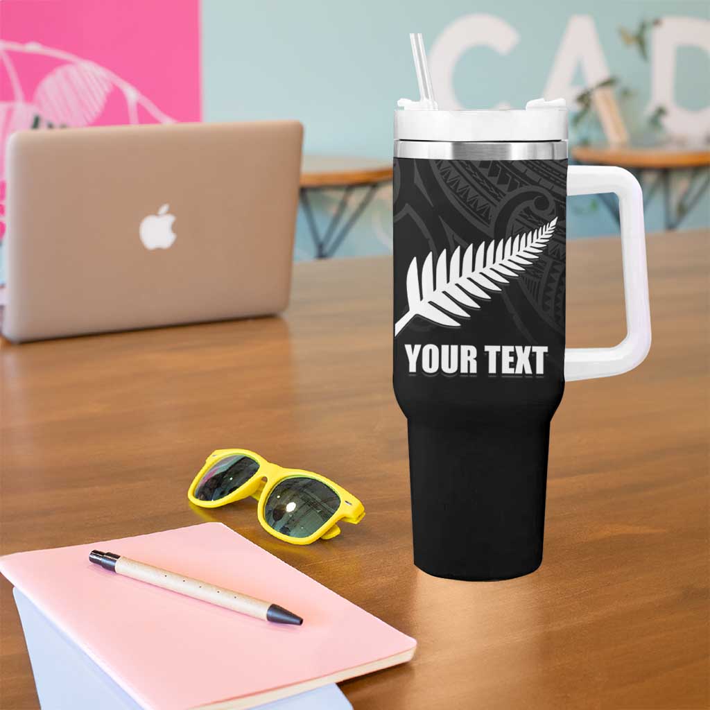 New Zealand Silver Fern Rugby Custom Tumbler With Handle Maori Tiki Black Version