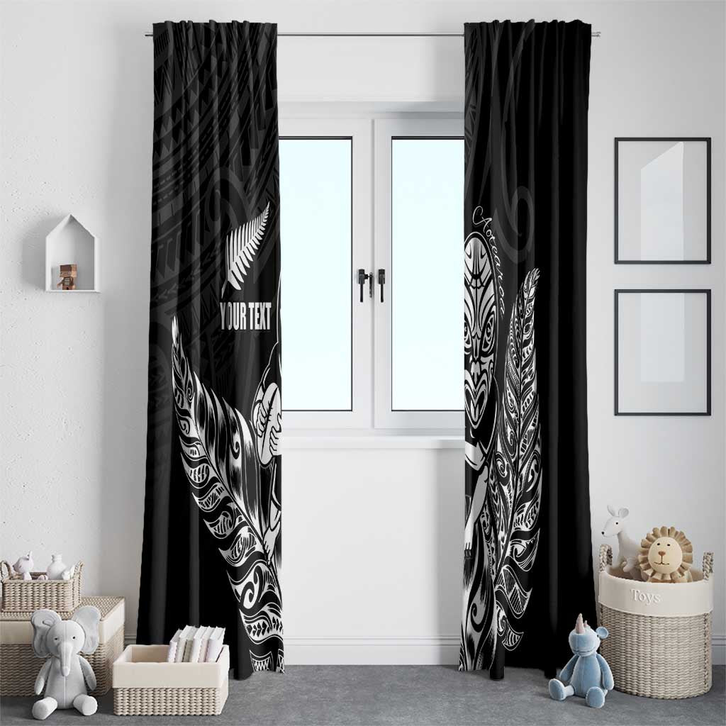 New Zealand Silver Fern Rugby Custom Window Curtain Maori Tiki Black Version
