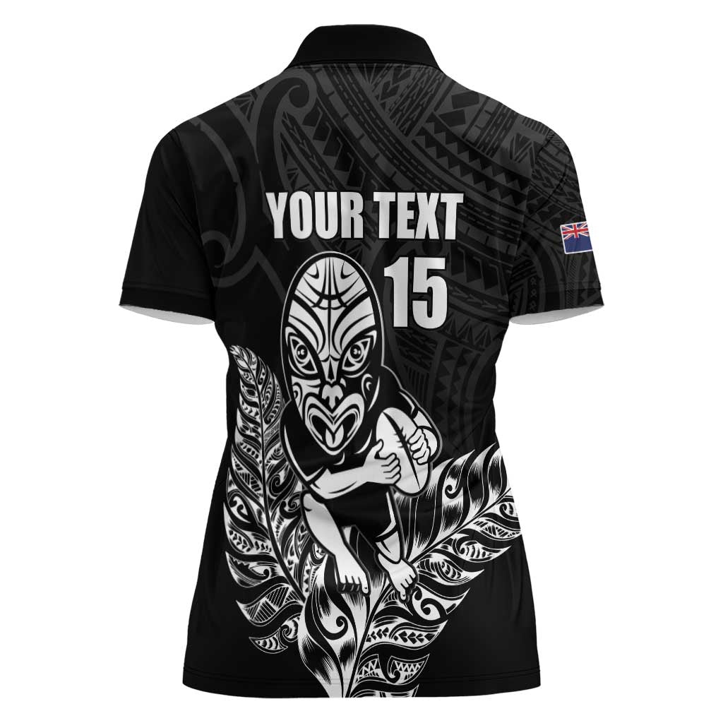 New Zealand Silver Fern Rugby Custom Women Polo Shirt Maori Tiki Black Version