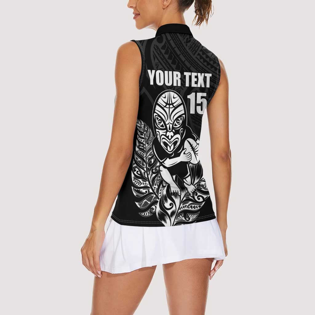 New Zealand Silver Fern Rugby Custom Women Sleeveless Polo Shirt Maori Tiki Black Version