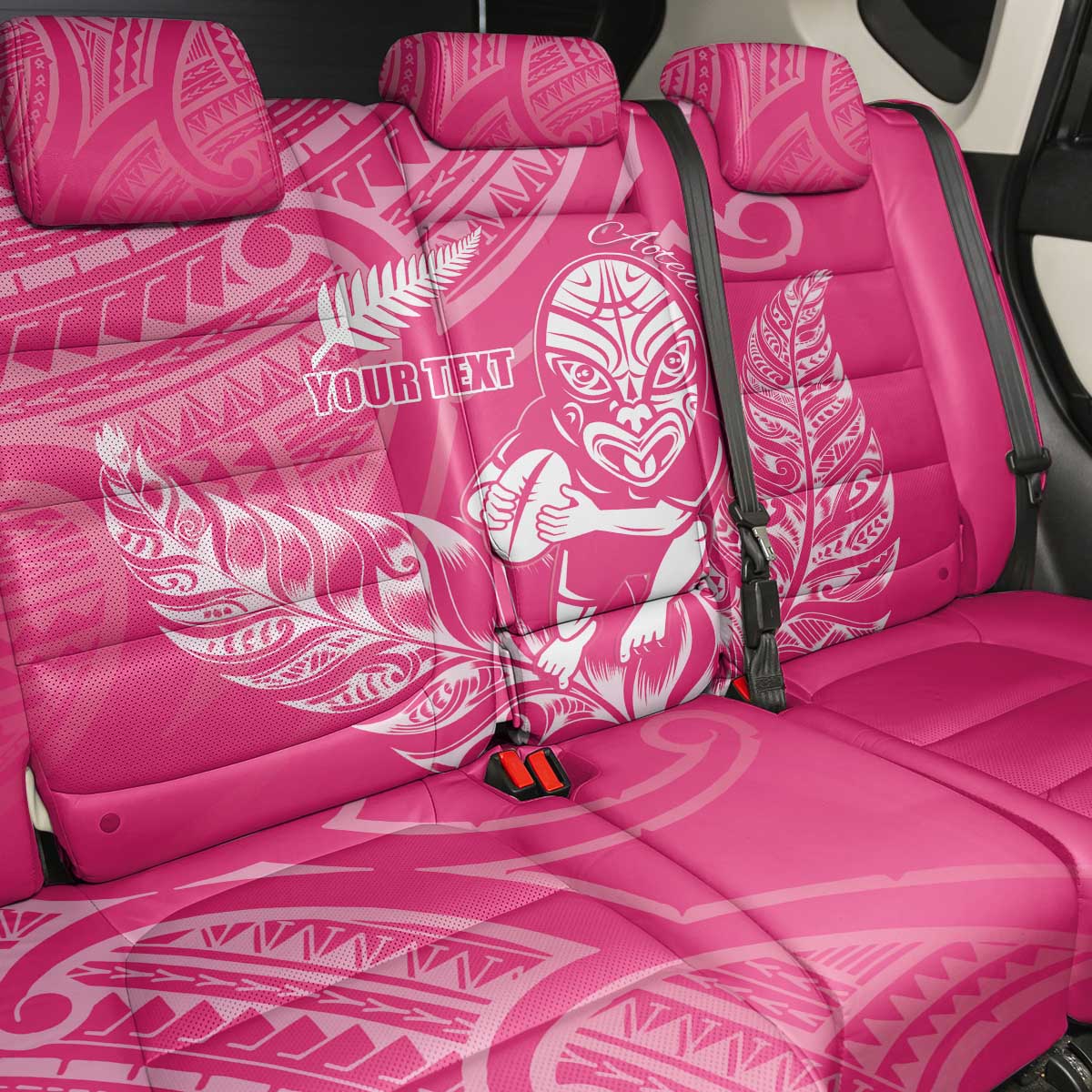New Zealand Silver Fern Rugby Custom Back Car Seat Cover Maori Tiki Pink Version
