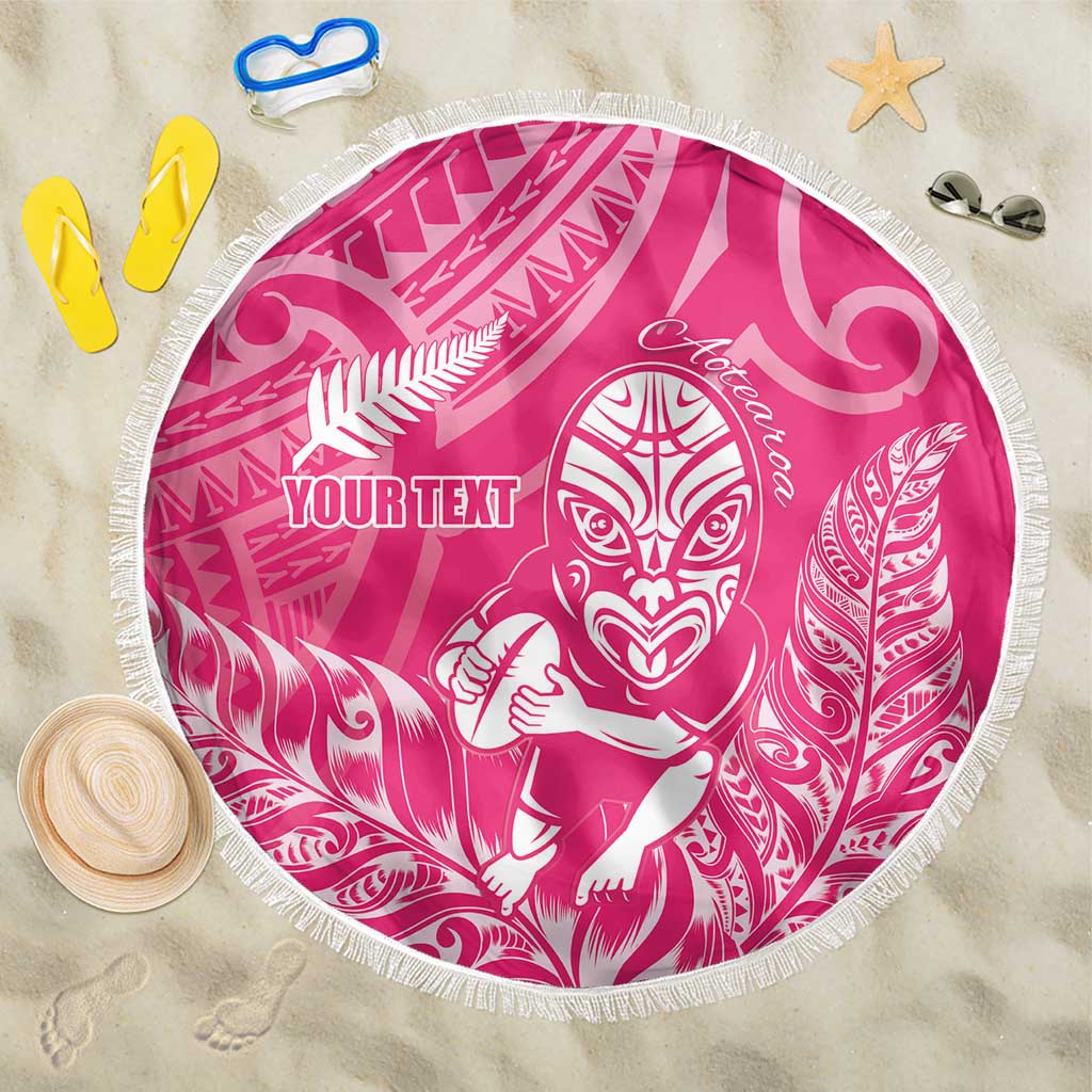New Zealand Silver Fern Rugby Custom Beach Blanket Maori Tiki Pink Version