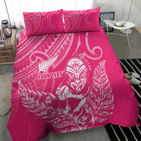 New Zealand Silver Fern Rugby Custom Bedding Set Maori Tiki Pink Version
