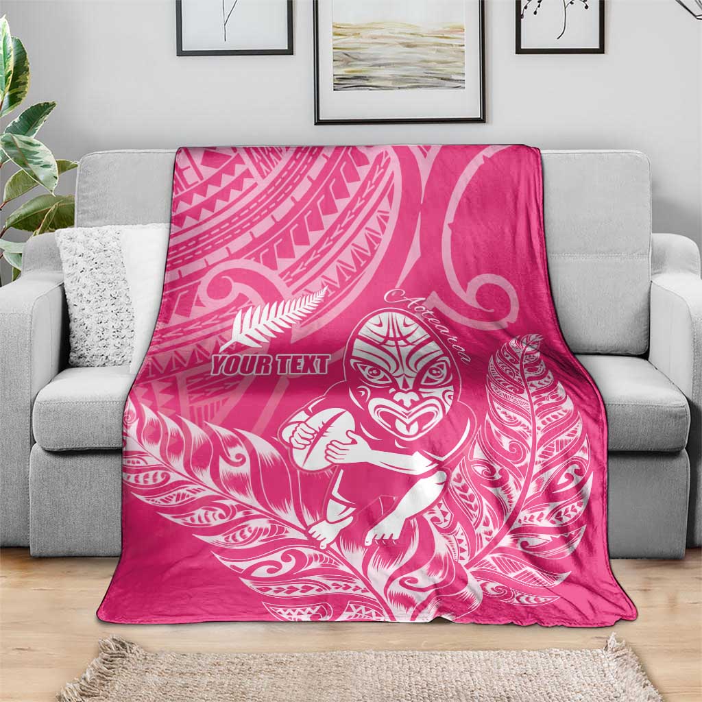 New Zealand Silver Fern Rugby Custom Blanket Maori Tiki Pink Version