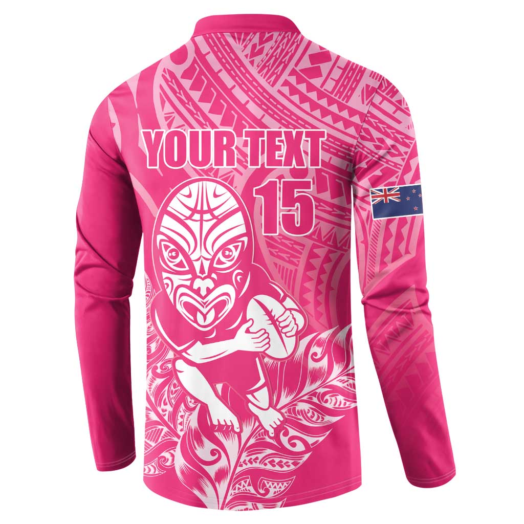 New Zealand Silver Fern Rugby Custom Button Sweatshirt Maori Tiki Pink Version