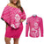 New Zealand Silver Fern Rugby Custom Couples Matching Off Shoulder Short Dress and Long Sleeve Button Shirt Maori Tiki Pink Version
