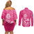 New Zealand Silver Fern Rugby Custom Couples Matching Off Shoulder Short Dress and Long Sleeve Button Shirt Maori Tiki Pink Version