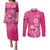 New Zealand Silver Fern Rugby Custom Couples Matching Puletasi and Long Sleeve Button Shirt Maori Tiki Pink Version