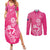 New Zealand Silver Fern Rugby Custom Couples Matching Summer Maxi Dress and Long Sleeve Button Shirt Maori Tiki Pink Version