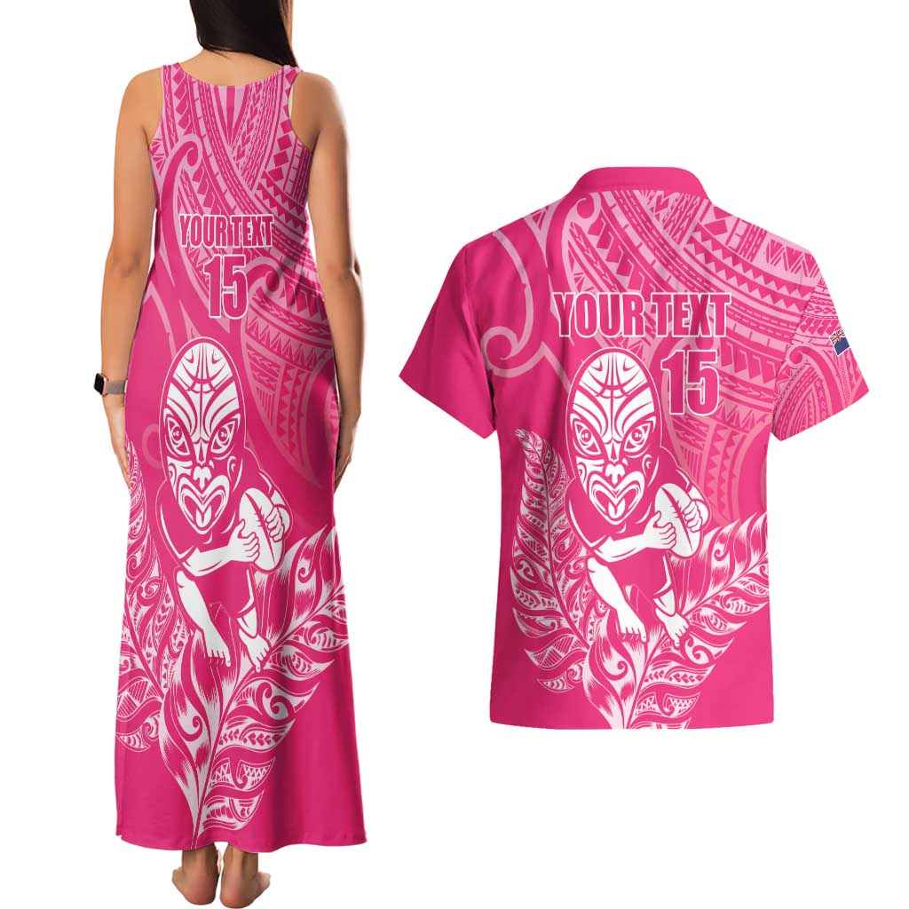 New Zealand Silver Fern Rugby Custom Couples Matching Tank Maxi Dress and Hawaiian Shirt Maori Tiki Pink Version