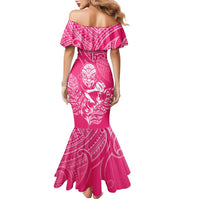 New Zealand Silver Fern Rugby Custom Family Matching Mermaid Dress and Hawaiian Shirt Maori Tiki Pink Version