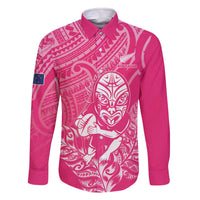 New Zealand Silver Fern Rugby Custom Family Matching Off The Shoulder Long Sleeve Dress and Hawaiian Shirt Maori Tiki Pink Version