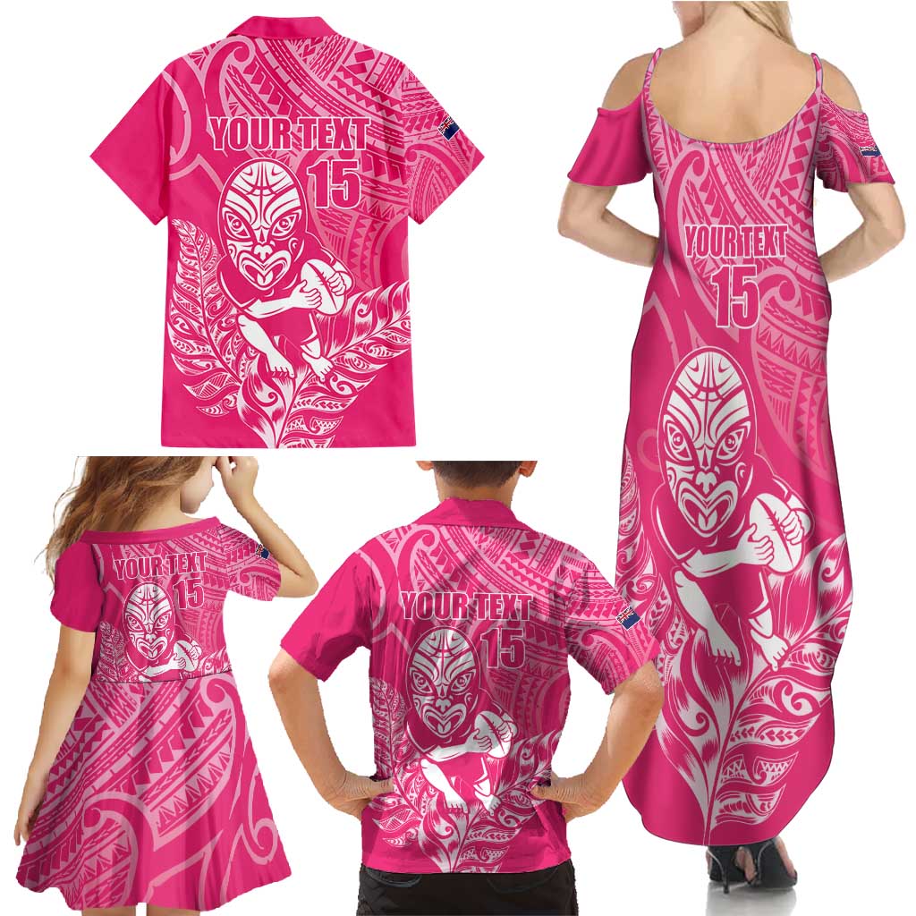 New Zealand Silver Fern Rugby Custom Family Matching Summer Maxi Dress and Hawaiian Shirt Maori Tiki Pink Version