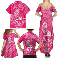 New Zealand Silver Fern Rugby Custom Family Matching Summer Maxi Dress and Hawaiian Shirt Maori Tiki Pink Version