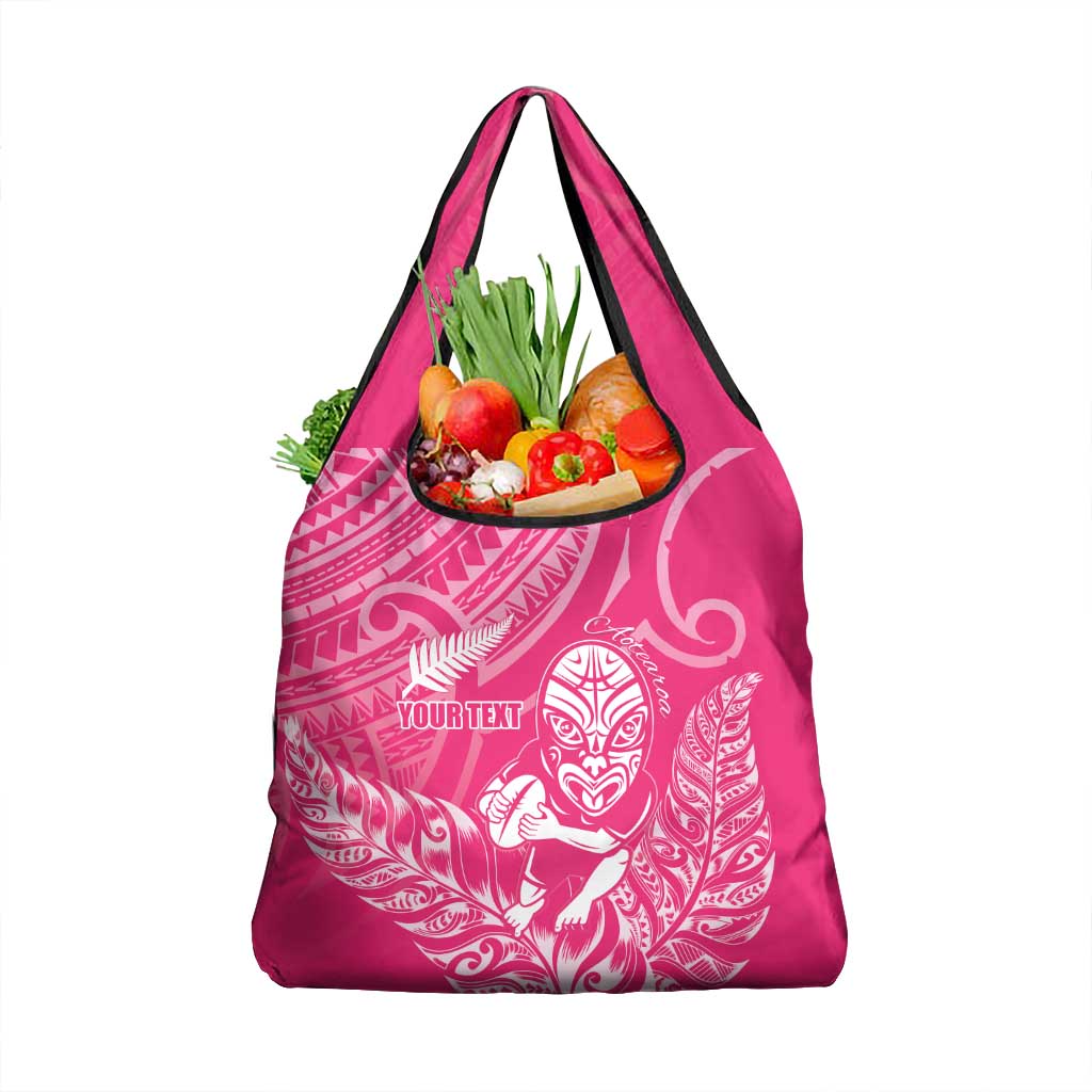 New Zealand Silver Fern Rugby Custom Grocery Bag Maori Tiki Pink Version