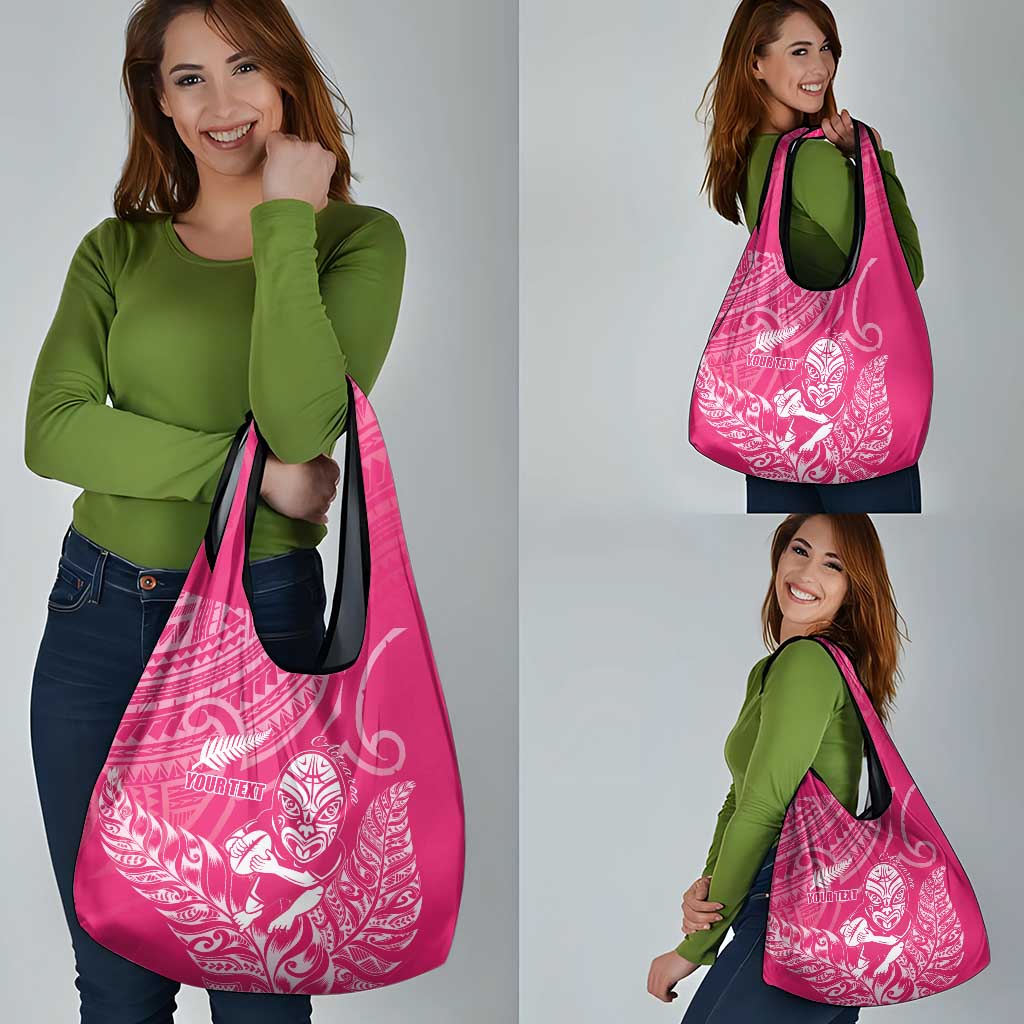 New Zealand Silver Fern Rugby Custom Grocery Bag Maori Tiki Pink Version