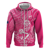 New Zealand Silver Fern Rugby Custom Hoodie Maori Tiki Pink Version