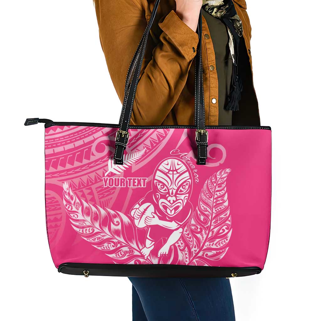 New Zealand Silver Fern Rugby Custom Leather Tote Bag Maori Tiki Pink Version