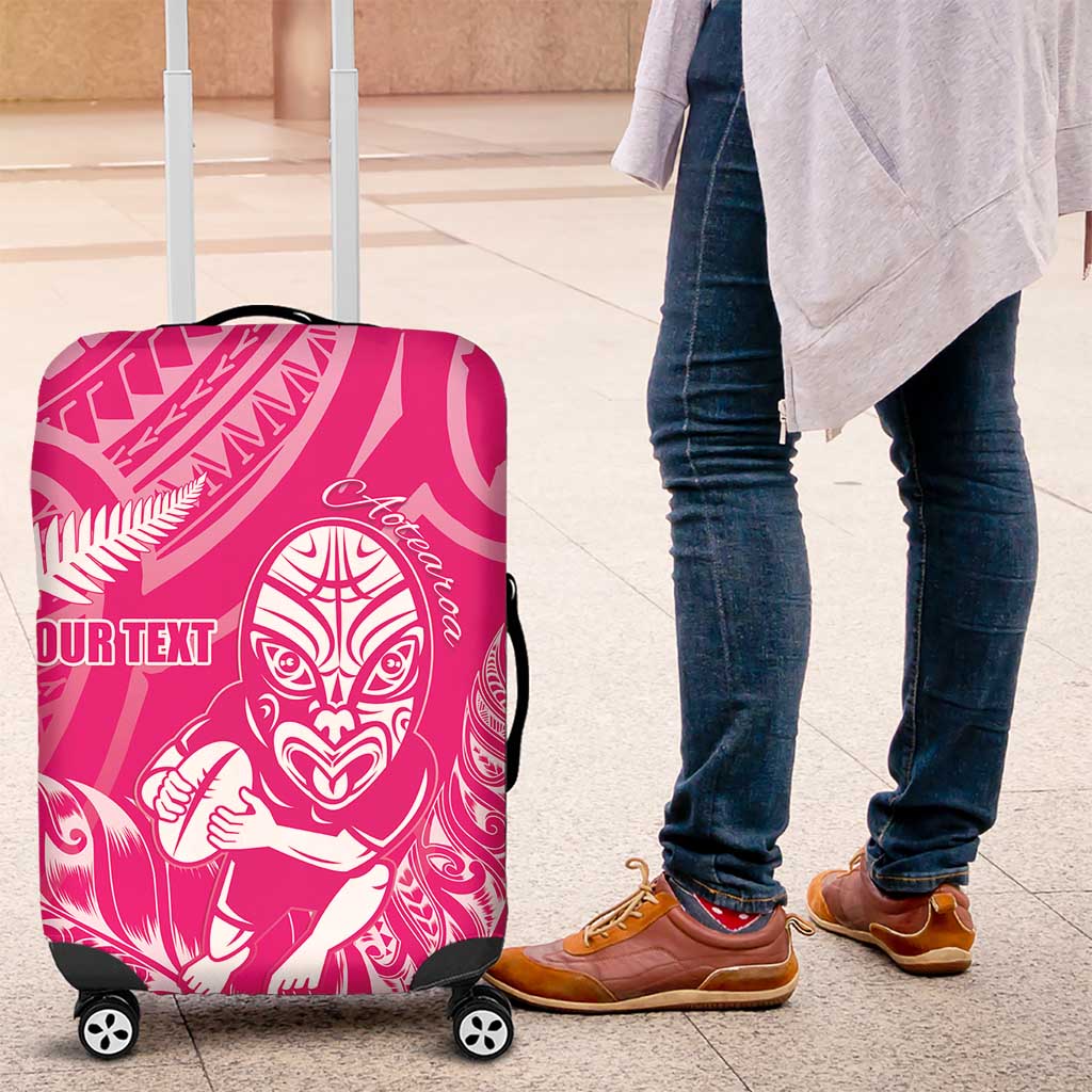 New Zealand Silver Fern Rugby Custom Luggage Cover Maori Tiki Pink Version