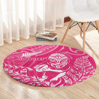 New Zealand Silver Fern Rugby Custom Round Carpet Maori Tiki Pink Version