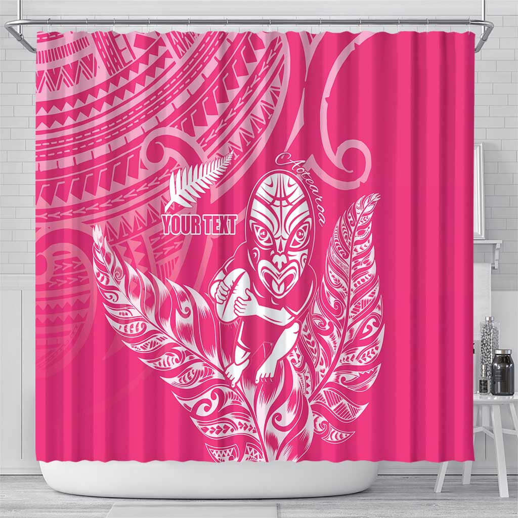 New Zealand Silver Fern Rugby Custom Shower Curtain Maori Tiki Pink Version