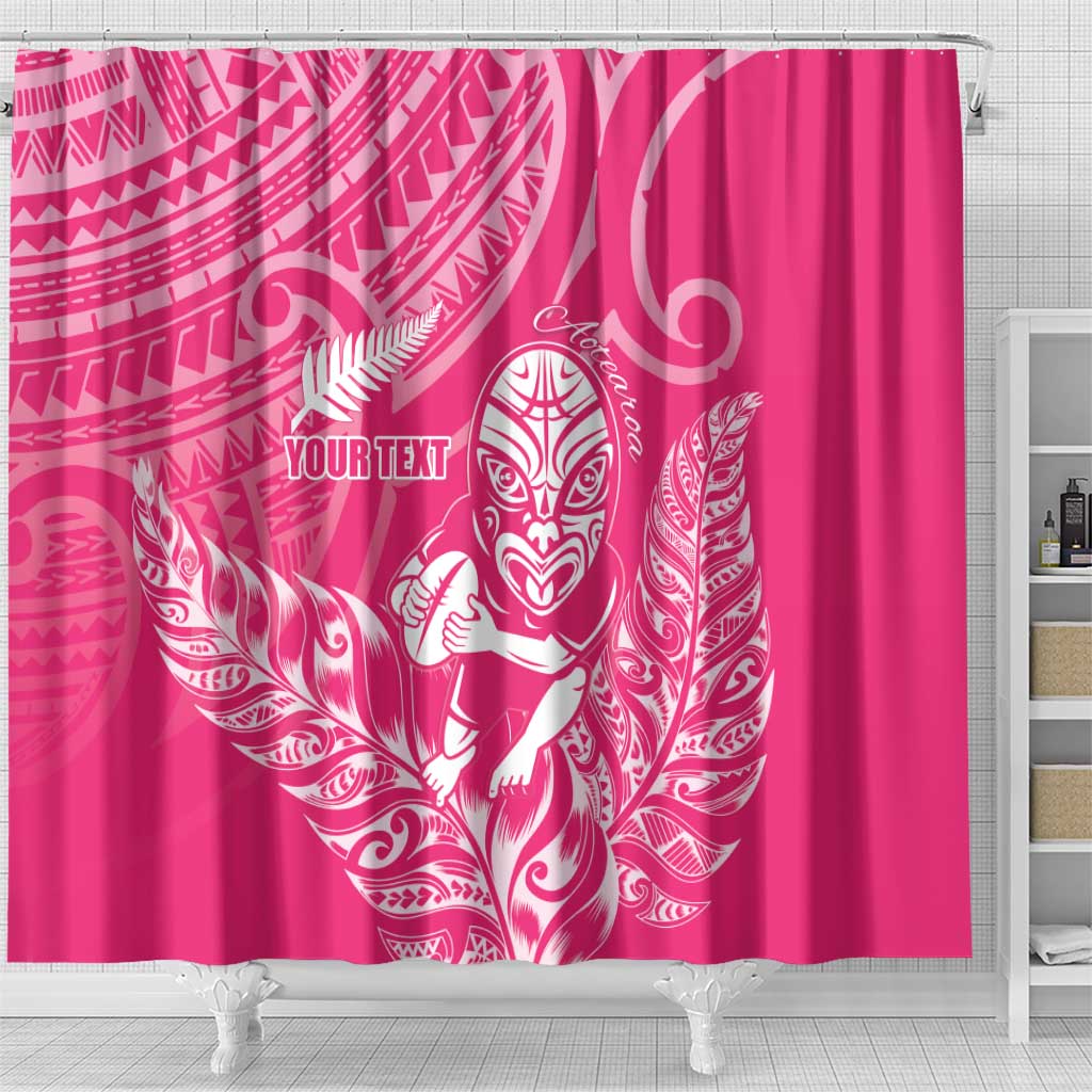New Zealand Silver Fern Rugby Custom Shower Curtain Maori Tiki Pink Version