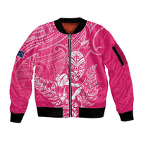 New Zealand Silver Fern Rugby Custom Sleeve Zip Bomber Jacket Maori Tiki Pink Version