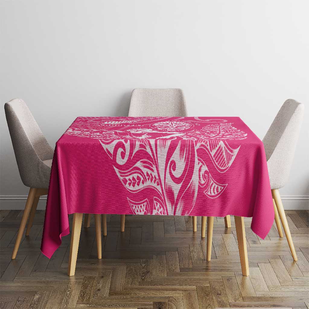 New Zealand Silver Fern Rugby Custom Tablecloth Maori Tiki Pink Version