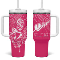 New Zealand Silver Fern Rugby Custom Tumbler With Handle Maori Tiki Pink Version