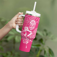 New Zealand Silver Fern Rugby Custom Tumbler With Handle Maori Tiki Pink Version