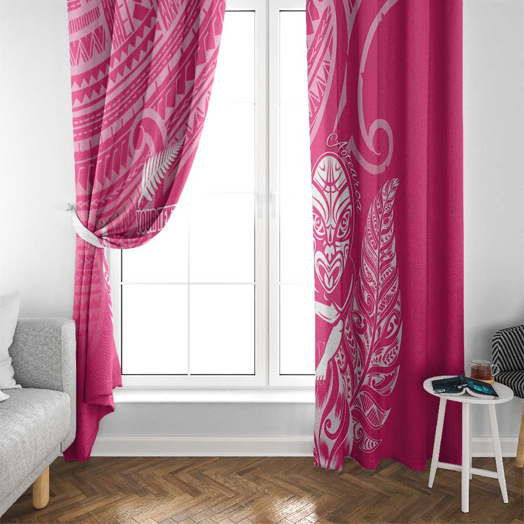 New Zealand Silver Fern Rugby Custom Window Curtain Maori Tiki Pink Version