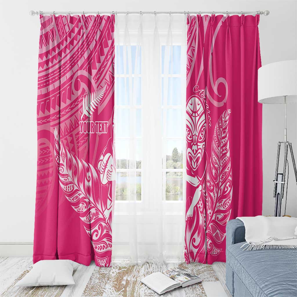 New Zealand Silver Fern Rugby Custom Window Curtain Maori Tiki Pink Version