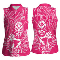 New Zealand Silver Fern Rugby Custom Women Sleeveless Polo Shirt Maori Tiki Pink Version