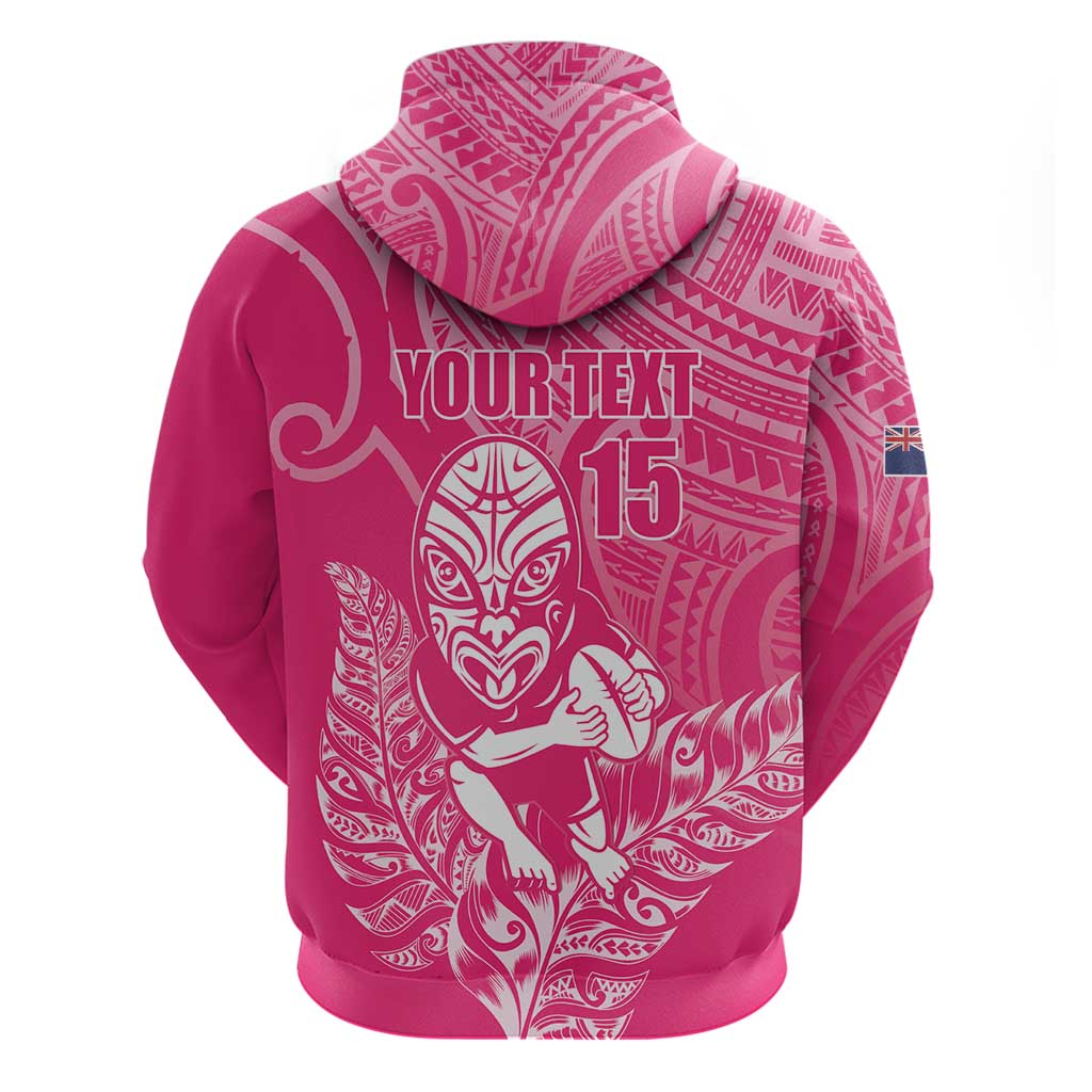 New Zealand Silver Fern Rugby Custom Zip Hoodie Maori Tiki Pink Version