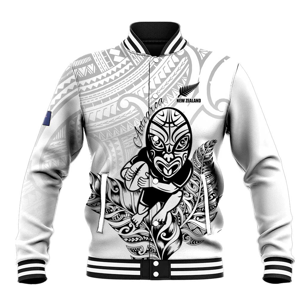 New Zealand Silver Fern Rugby Custom Baseball Jacket Maori Tiki White Version