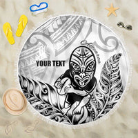New Zealand Silver Fern Rugby Custom Beach Blanket Maori Tiki White Version