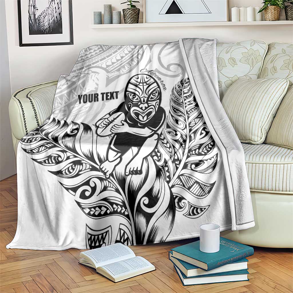 New Zealand Silver Fern Rugby Custom Blanket Maori Tiki White Version