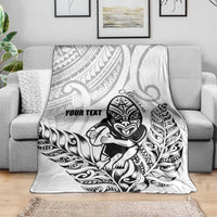 New Zealand Silver Fern Rugby Custom Blanket Maori Tiki White Version