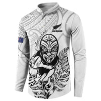 New Zealand Silver Fern Rugby Custom Button Sweatshirt Maori Tiki White Version