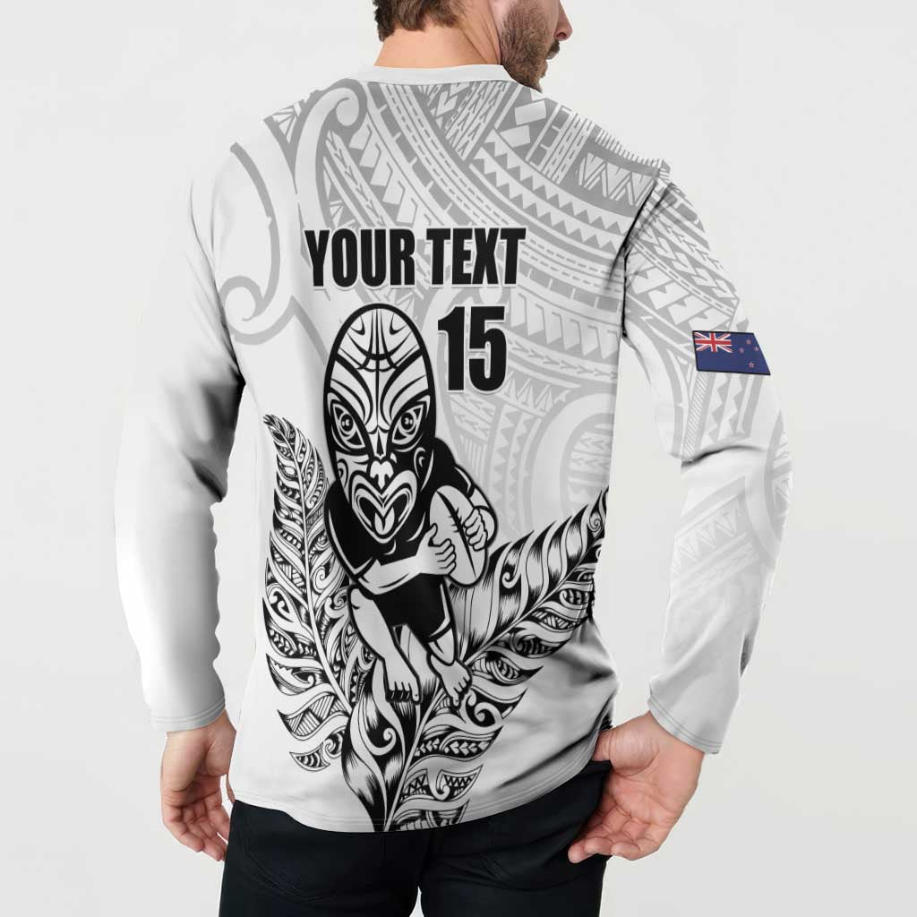 New Zealand Silver Fern Rugby Custom Button Sweatshirt Maori Tiki White Version