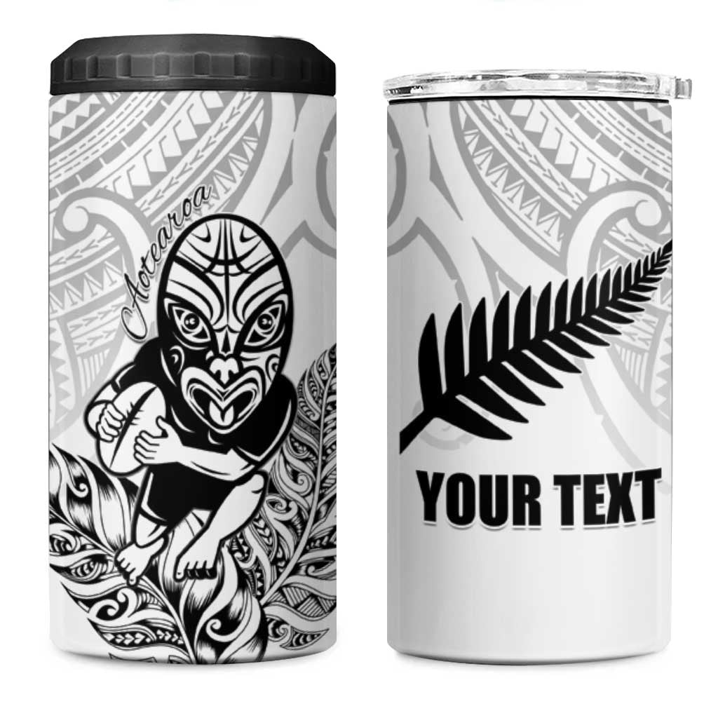 New Zealand Silver Fern Rugby Custom 4 in 1 Can Cooler Tumbler Maori Tiki White Version