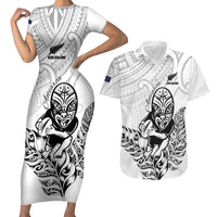 New Zealand Silver Fern Rugby Custom Couples Matching Short Sleeve Bodycon Dress and Hawaiian Shirt Maori Tiki White Version