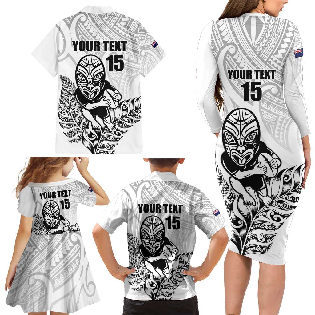 New Zealand Silver Fern Rugby Custom Family Matching Long Sleeve Bodycon Dress and Hawaiian Shirt Maori Tiki White Version