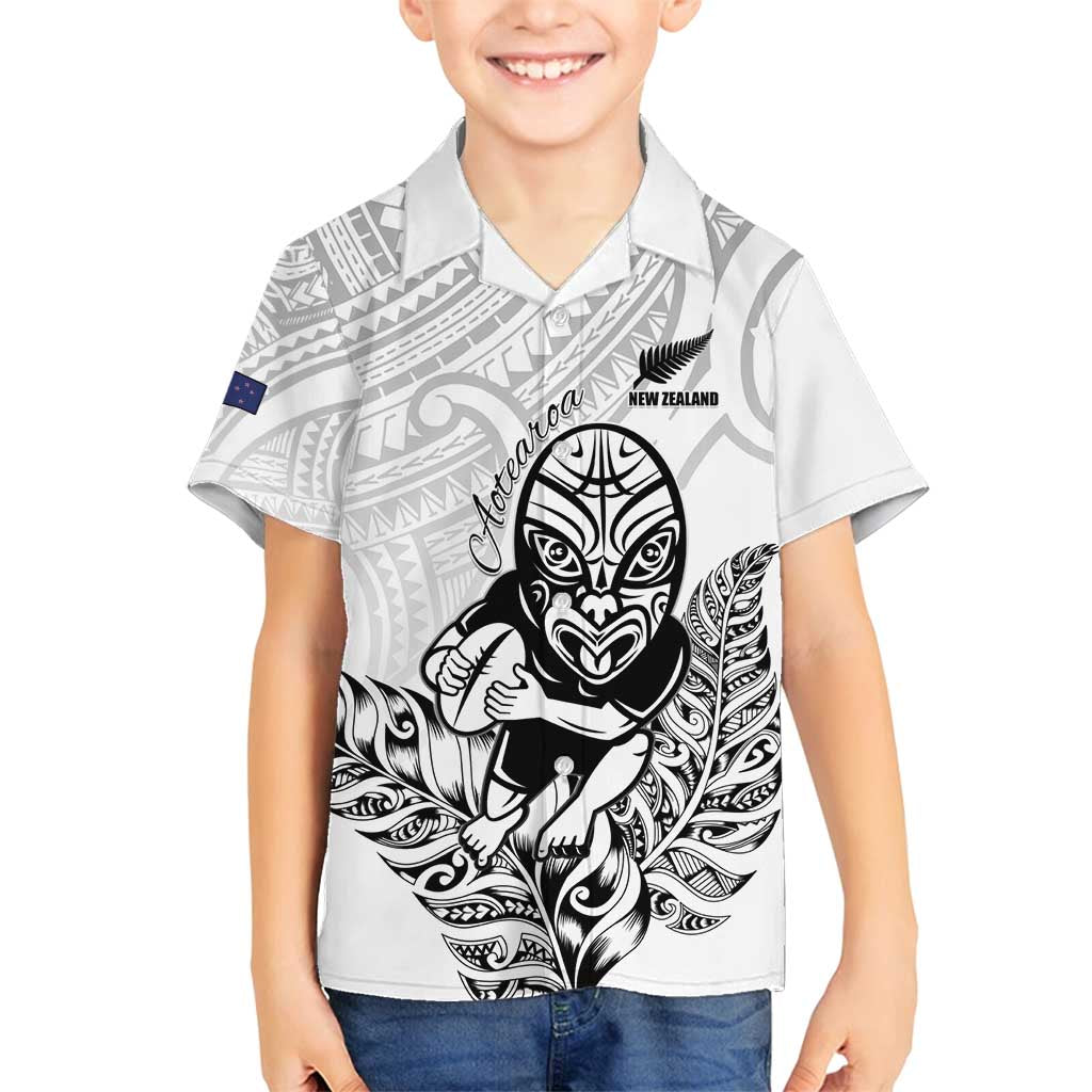 New Zealand Silver Fern Rugby Custom Family Matching Off Shoulder Short Dress and Hawaiian Shirt Maori Tiki White Version