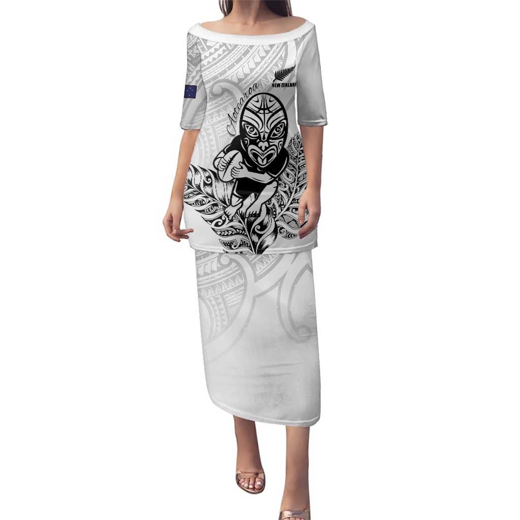 New Zealand Silver Fern Rugby Custom Family Matching Puletasi and Hawaiian Shirt Maori Tiki White Version