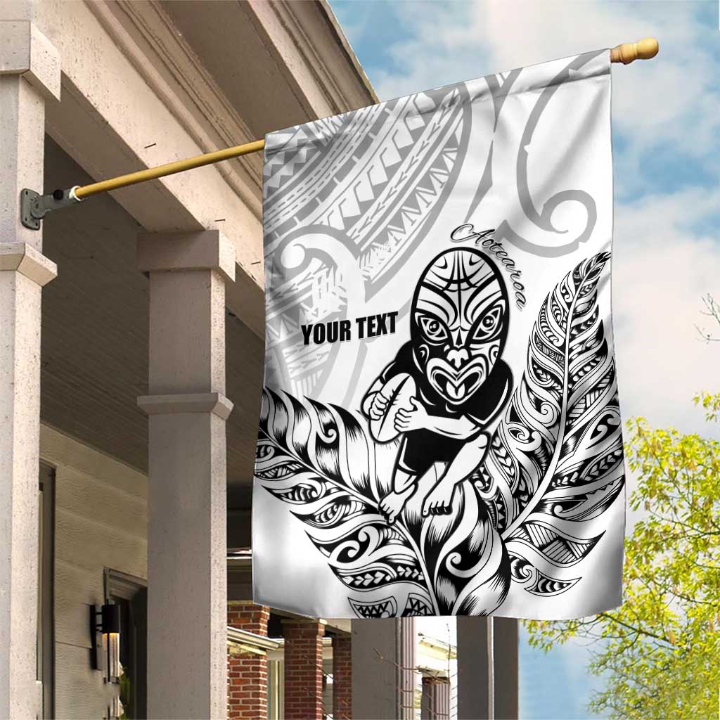 New Zealand Silver Fern Rugby Custom Garden Flag Maori Tiki White Version