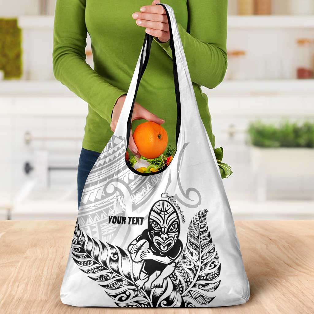 New Zealand Silver Fern Rugby Custom Grocery Bag Maori Tiki White Version